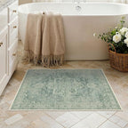 Area Rug 2x3 Doormat, Machine Washable Low Pile Vintage Rugs, Small Lightweight Rug Entryway Indoor Mat for Entrance, Hallway, Kitchen and Corridor, Green