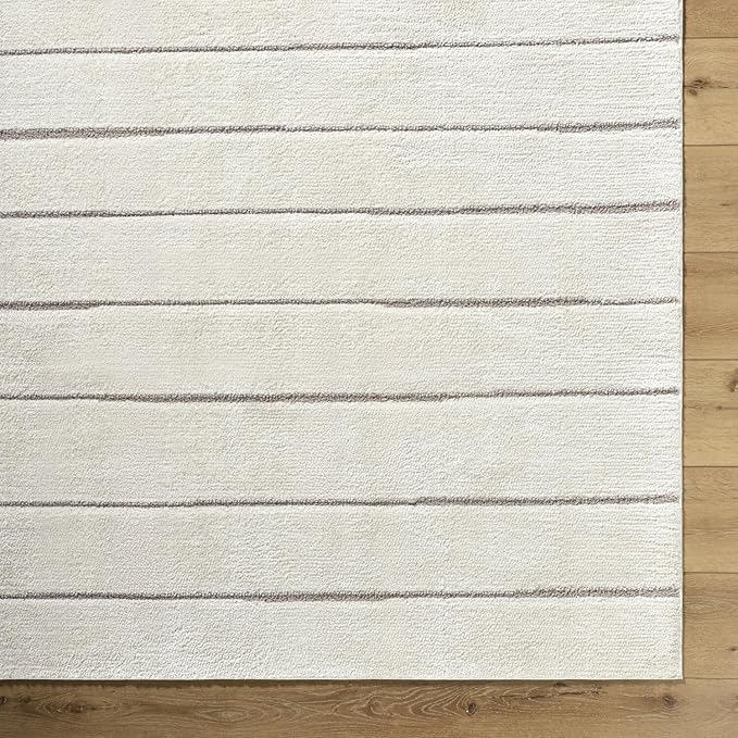 Livabliss x Our PNW Home Cascade Minimalist Striped Area Rug, 5'3" x 7', Striped Ivory/Taupe