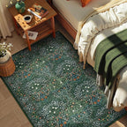 Lahome Floral Washable Rug, Soft 3x5 Rugs for Bedroom Entryway Dorm, Ultra-Thin Non Slip Boho Green Rug for Living Room Stain Resistan Throw Carpet for Nursery Entrance, Dark Green