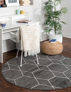 Unique Loom Trellis Frieze Collection Area Rug - Geometric (3' Round, Dark Gray/ Ivory)