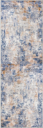 Modern Abstract Runner Rug 2x6, Grey Blue Orange Multi Washable Kitchen Runner Non-Slip Soft Hallway Rug Runner Thin Print Faux Wool Carpet for Entryway Bedroom Laundry Room Indoor Home Decor