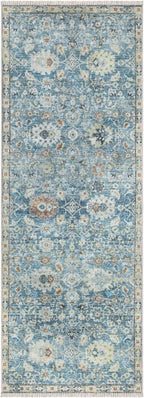 Bloom Rugs Caria Washable Non-Slip 7 ft Runner - Blue/Beige Traditional Runner for Entryway, Hallway, Bathroom, and Kitchen - Exact Size: 2'6" x 7'