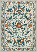 Moynesa 3x5 Entryway Rug Indoor, Modern Bohemian Washable Non-Slip Low Pile Area Rug for Kitchen Bedroom Entry,Lightweight Foldable Farmhouse Floral Bird Print Pattern Carpet Retro Home Decor