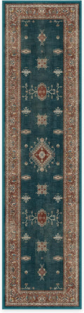 RUGGABLE Washable Vintage Runner Rug – Verena Teal Blue 2.5x10, Stain-Resistant, Non-Slip Hallway Runner – Machine Washable Rug for Hallway, Entryway, Living Room & Kitchen–with Cushioned Pad