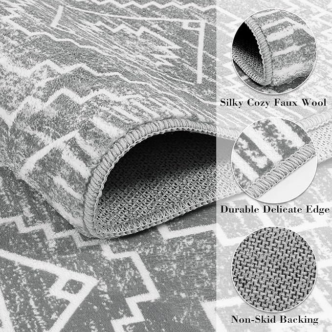 Wonnitar Washable Rug Runner for Kitchen, 2'6"x10' Moroccan Extra Long Runner Rugs for Hallways, Boho Non-Shedding Low Pile Floor Carpet Runner for Entryway Living Room (Silver Grey,2'6"x10')