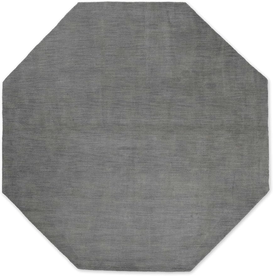 Hand Knotted Loom Wool ECO-Friendly Area Rugs - 6'x6', Octagon, Light Blue Color, Solid Plain Design, High Pile Handmade Anti Skid Area Rugs for Living Room, Bed Room (L00111)