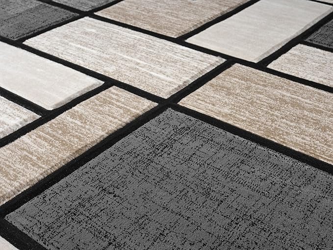 Geometric Area Rug - 4x5 Decorative Home & Office Rug - Indoor Carpet for Living Room, Bedroom, Family or Dining Room - Non-Fading Polyester Material, Stain-Proof - Beige Sand