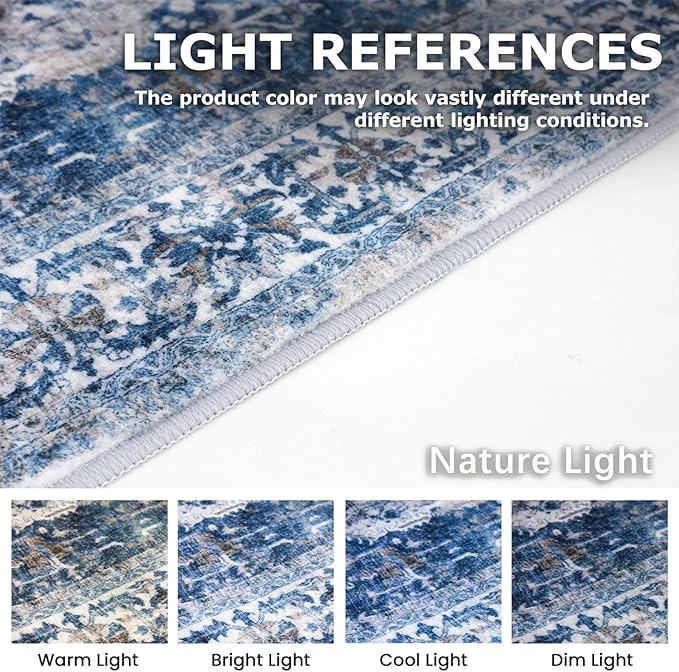 KOZYFLY Runners for Hallways 2x7 Ft Washable Kitchen Runner Rug Boho Runner Rug for Entryway Indoor Blue Printed Oriental Faux Wool Floor Carpet Runner for Bedroom Kitchen Hall