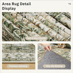 5x7 Area Rugs Low Pile Indoor Washable Trendy Faded Style Rugs for Bedroom Living Room Dining Room Foldable Non-Slip Thin Print Mat Green Olive Beige