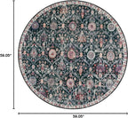 Lahome Moroccan Trellis Washable Round Area Rug, Round Rug 5ft Soft Non-Slip, Non-Shedding Distressed Circle Carpet for Bedroom Living Room Bathroom Nursery Kitchen, Black/Multi
