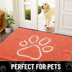 Smiry Dog Door Mat for Muddy Paws, Absorbent Dirt Trapper Non Slip Quick Dry Washable Chenille Mat for Mud Dogs, Entry Rug for Indoor and Outdoor (36x24 Inches, Coral and White)