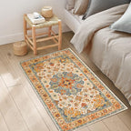 COMSLE Boho Area Rug, 2 x 3 Ft Washable Small Rugs for Entryway Faux Wool Distressed Non-Slip Floor Carpet Indoor Door Mat for Bedroom Kitchen Living Room