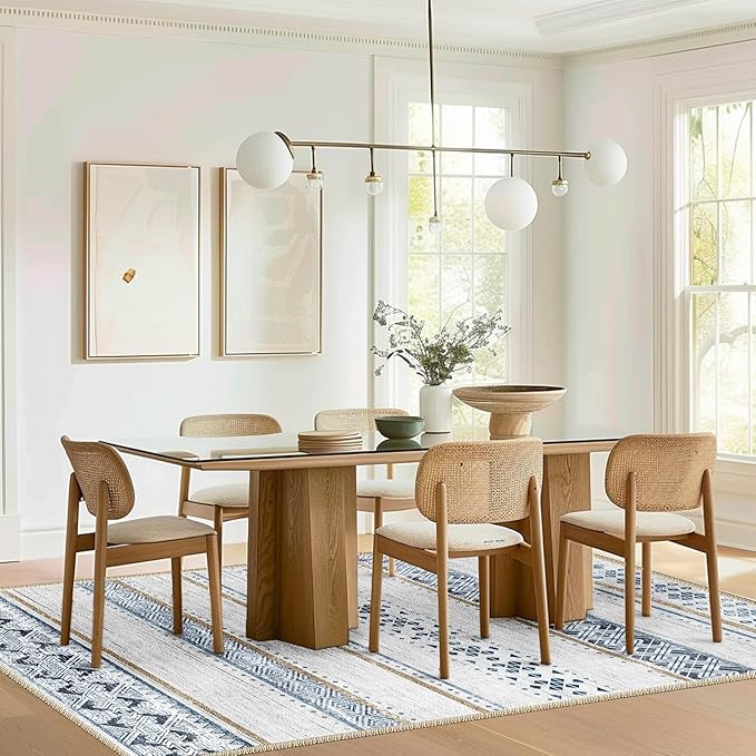 BESTSWEETIE 4x6 Area Rugs for Living Room Washable Moroccan Farmhouse Neutral Geometric Low Pile Non-Slip Soft Print Pattern Rug for Bedroom Kitchen Dining Room Entryway Blue/Brown