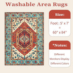 SERISSA Boho Area Rug 5x7 Orange, Washable Large Rugs for Living Room, Ultra Soft Non-Slip Bedroom Rug Print Distressed Vintage Tribal Farmhouse Carpet Rug for Dining Room Dorm Office Home Decor