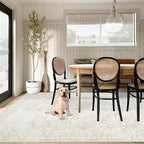 Vintage Living Room Area Rug - 6x9 Large Machine Washable Boho Area Rug Distressed Floral Rugs for Bedroom, Soft Non-Slip Indoor Floor Accent Rugs for Office Dining Room (Cream Beige, 6'x9')