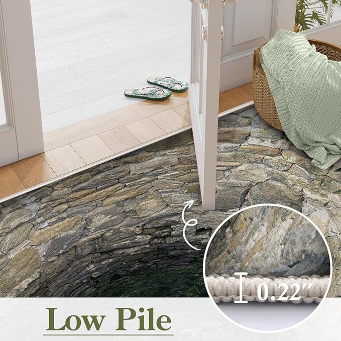 3D Hole Area Rug for Bedroom, 3x4ft, Visual Illusion Stone Cave Trap Design Home Decorative Rugs, Breathable Anti Skid Dirty Resistant Washable Soft Large Carpets for Family Indoor