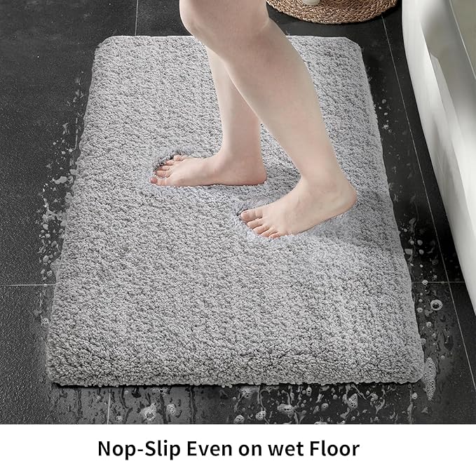 Small Bathroom Rug 17x24 Non Slip Gray Fluffy Bath Mat for Bathroom Floor Washable Plush Luxury Bath Rug for Tub Soft Shaggy Absorbent Shower Mat