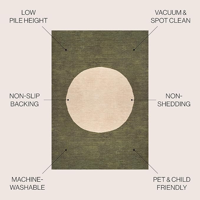 JONATHAN Y Machine Washable Green/Cream Indoor Area Rug 9X12 ft, Cirkel Minimalist Geometric Dot for Living Room, Bedroom, Kitchen, Office, Easy-Cleaning, Pet-Friendly, Non-Shedding WSH113B-9