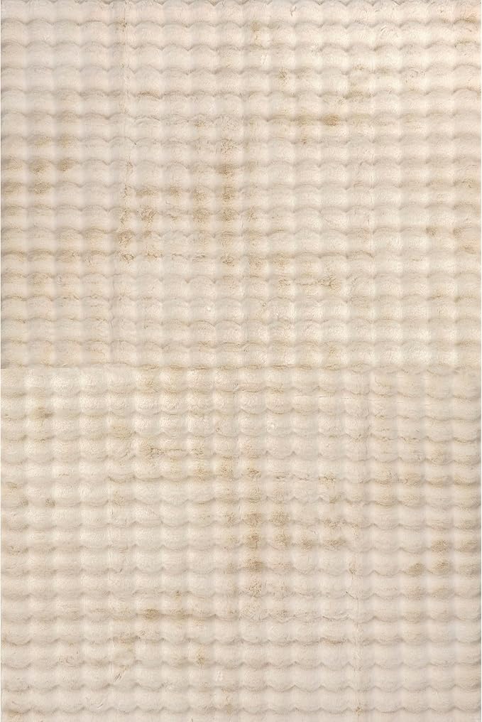 Nuloom Jeni Beige, 2' x 3', Solid Faux Rabbit, Fluffy and Cozy, High Traffic, Stain Resistant, Easy Clean, Durable Washable Area Rug for Bedroom, Living Room, Dining, Den, Foyer, Entryway