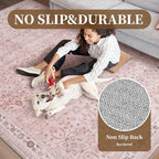 MontVoo-Vintage Area Rug 5X7 Pink Rugs for Living Room-Soft Distressed Printed Rugs for Bedroom-Non Slip Carpet-Machine Washable Rug for Dining Room Living Room Bedside Office