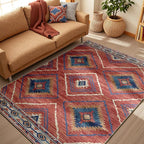 Area Rug 3x4 Rug Machine Washable Non-Slip Low Pile Print Pattern Western Rug for Living Room Bedroom Entryway Tribal Series-Red/Orange