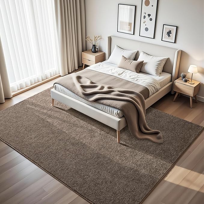 HQAYW 5x7 Area Rugs for Living Room Bedroom, Modern Thickened Memory Foam Soft Rug, Indoor Low Pile Minimalist Washable Non Slip Carpets for Kids Girls Boys Nursery Dorm Home Decor, Brown