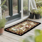 Vintage Floral Kitchen Rugs Set of 2, Traditional Ethnic Paisley Flowers Floor Mats Home Decor, Retro Ornate Door Mat Decorations - 17x29 and 17x47 Inches