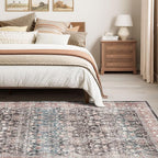 Dripex Vintage Washable Area Rug - 5x8 Distressed Rugs for Living Room Bedroom Oriental Medallion Floral Print Carpet Low-Pile Indoor Soft Non-Slip Accent Rug Farmhouse Office Home Decor