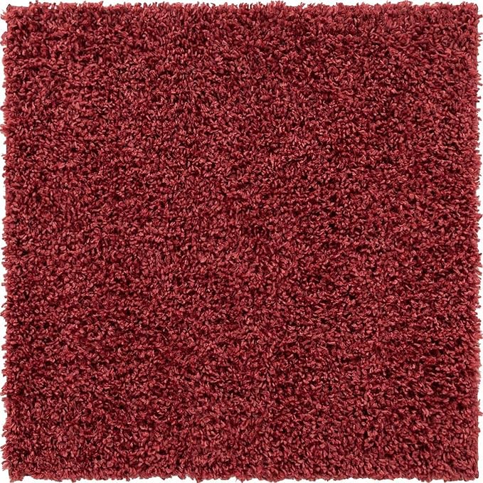 Unique Loom Davos Shag Collection Area Rug - Solid (3' 3" Square, Poppy)