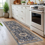 KOZYFLY Runners for Hallways 2x7 Ft Washable Kitchen Runner Rug Boho Runner Rug for Entryway Indoor Gold Navy Printed Oriental Faux Wool Floor Carpet Runner for Bedroom Kitchen Hall