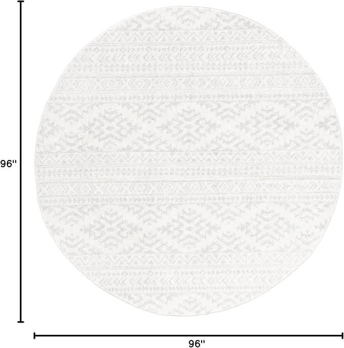 SAFAVIEH Tulum Collection Area Rug - 8' Round, Ivory & Light Grey, Moroccan Boho Tribal Design, Non-Shedding & Easy to Clean, Ideal for Living Room, Bedroom, Dining Space (TUL272G)