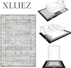Area Rug 9x12 Living Room Rug, Machine Washable Vintage Distressed Boho Area Rug Non-Slip Soft Low Pile Large Indoor Rugs for Bedroom Kitchen Dining Room Office(Light Blue,9'x12')