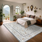 GarveeHome Boho 5x7 Area Rug for Bedroom, Floral Vintage Rugs for Living Room with Soft Low Pile, Non Slip Botanical Washable Rugs 5x7 for Dining Room Grey Carpet for Entryway Dorm Office Playroom