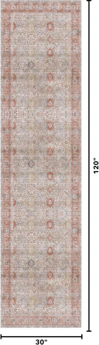Kuden 2'6"x10 Runner Rug, Machine Washable Area Rug with Non-Slip Backing, Vintage Style, Soft, Easy Clean, Low Pile Rug for Hallway, Entryway, Kitchen, Bedroom