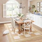 Vasofe Checkered Jute 5x7 Area Rugs, Washable Outdoor Patio Rug for Living Room Bedroom Indoor Carpet, Non Slip Modern Farmhouse Neutral Geometric Rugs Office Porch Dining Room Mat, Khaki and White