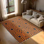 8x12 Geometric Circle Rugs for Bedroom Decor, Washable Retro 60s 70s Geometry Pattern Area Rug, Living Room Home Decoration, Non Slip Soft Thin, Black Orange Decor Large Carpet PF-P 49