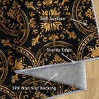 Black Gold Baroque Rug, Washable 5x6 Rug for Living Room, Floral Geometric Patterned Indoor Carpet, Black Gold Baroque Decor for Home, Bedroom, Soft Non Slip Thin Design FER67