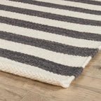 Home Conservatory Ladder Stripe Black/Ivory Handwoven Wool 5 X 8 Feet, Black/Ivory Stripe Pattern