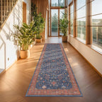 Navy Blue 2x8 Long Runner for Kitchen, 8ft Runner Rugs for Entryway, Hallway, Washable Non Skid Rubber Backing Low Pile Stain Resistance Floral Carpet