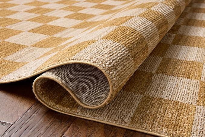 Loloi Chris Loves Julia Calvin Collection CLV-01 Apricot/Ivory 11'-6" x 15'-7" Area Rug Checkered Neutral Soft Living Room Bedroom Carpet