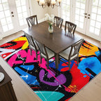 Pop Art Rugs for Living Room - Colorful Geometric Abstract Area Rugs 7x10, Retro Funky Art High Traffic Lightweight Extra Large Carpet Home Decor #C077