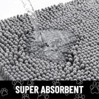 Smiry Dog Door Mat for Muddy Paws, Absorbent Dirt Trapper Non Slip Quick Dry Washable Chenille Mat for Mud Dogs, Entry Rug for Indoor and Outdoor (47x32 Inches, Grey and Black)