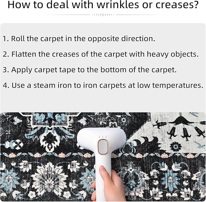 YJ.GWL Area Rugs for Living Room 5x7 Machine Washable Rugs, Non Slip Floral Vintage Rug Indoor Carpet, Stain Resistant Large Rug for Bedroom Dining Room, Black Grey Blue
