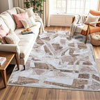 Brown 6X9 Area Rugs for Living Room Bedroom,Modern Abstract Large Carpet Washable Rugs 6X9 for Dining Room Office,Non Slip Print Faux Wool Thin 6 by 9 Indoor Nursery Kids Home Pet & Child Friendly
