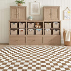 jinchan 5x7 Brown Checkered Area Rugs for Kids Room - Machine Washable Rug Modern Neutral Geometric Lattice Soft Non-Slip Carpet for Nursery Playroom Classroom Living Room Bedroom Home Office