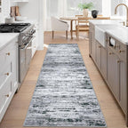 Modern Abstract Runner Rug 3x8, Black Grey White Washable Kitchen Runner Non-Slip Soft Hallway Rug Runner Thin Print Faux Wool Carpet for Entryway Bedroom Laundry Room Indoor Home Office Decor