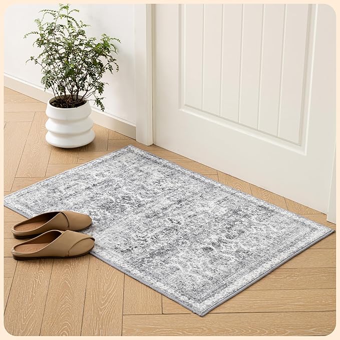 Istana 2x3 Area Rug - Light Grey Boho Rugs for Living Room 2x3 - Foldable Small Rugs for Bedroom - Stain Resistant Washable Rug Non Slip - Eco-Friendly Area Rugs Indoor