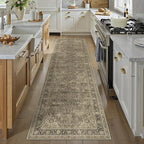 3x8 Washable Brown Runner Rug Vintage Hallway Kitchen Carpet Non-Slip Soft Low Pile Distressed Throw Rug for Bedroom Bathroom Laundry Living Room