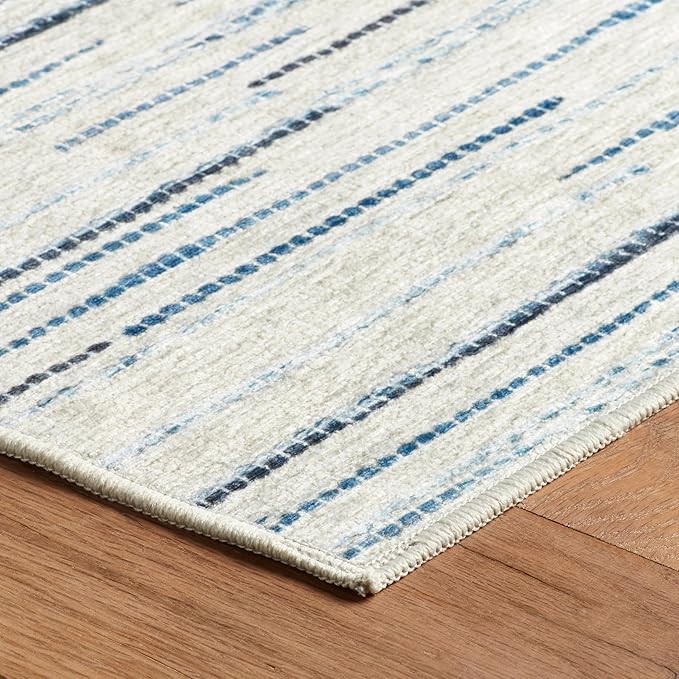 Dash & Albert Elwood Blue Machine Washable Rug, 2 X 3 Feet, Blue Stripe Pattern - Premium Luxury Hotel Quality Soft Breathable Hypoallergenic Machine Washable Easy Care All Season Comfortable