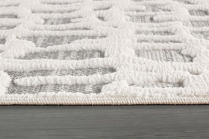 Beverly Rug Micro Loop Area Rug Gray/White 8x10 Abstract Modern Luxury Irregular Grid Durable Soft Indoor Rugs for Living Dining Room Office Stain Resistant Non Shedding Casual Indoor Carpet 8 x 10